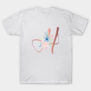 Letter H Rose Gold and Watercolor Blush Pink and Navy T-Shirt